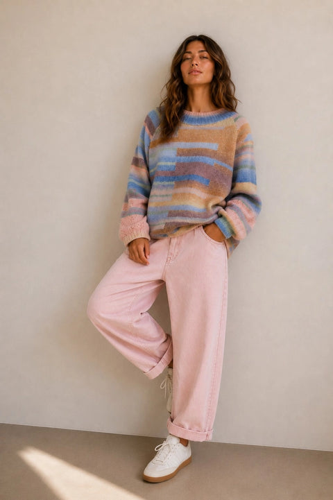 Multi Color Striped Raglan Knit Sweater