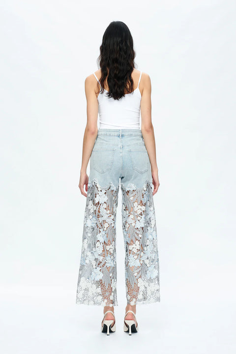 BAYEAS - HIGH RISE WIDE LEG JEANS WITH LACE SPLICED BLUE-Fashion-BAYEAS-LESLEY BLUE-26-Urbanheer