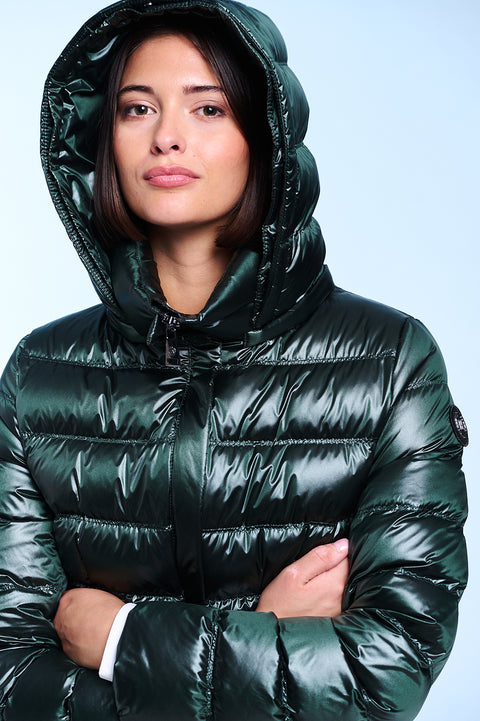 RACHEL slim fit long down jacket with detachable hood