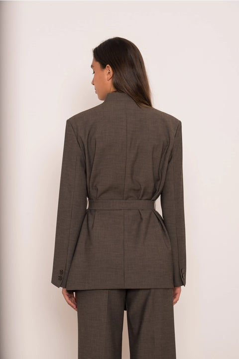 Diana Belted Double-Breasted Jacket with No Lapels