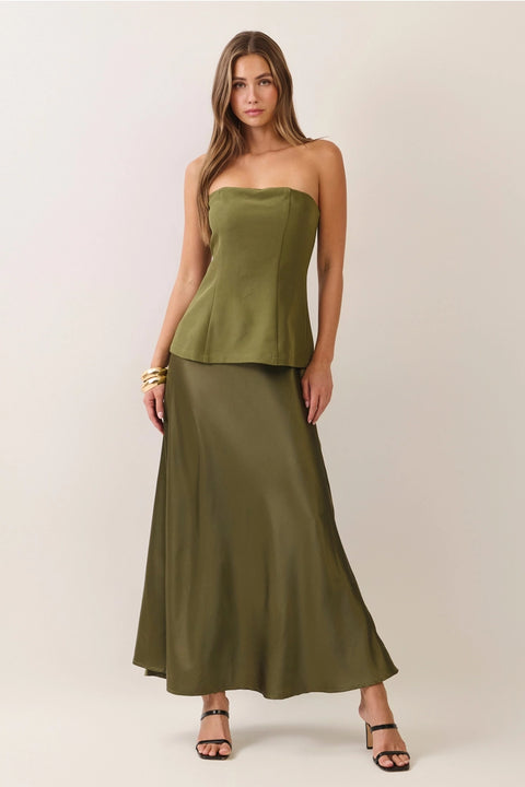 Strapless Corset Bodice Satin Maxi Dress