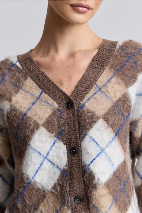 Brushed Argyle Jacquard Cropped Cardigan