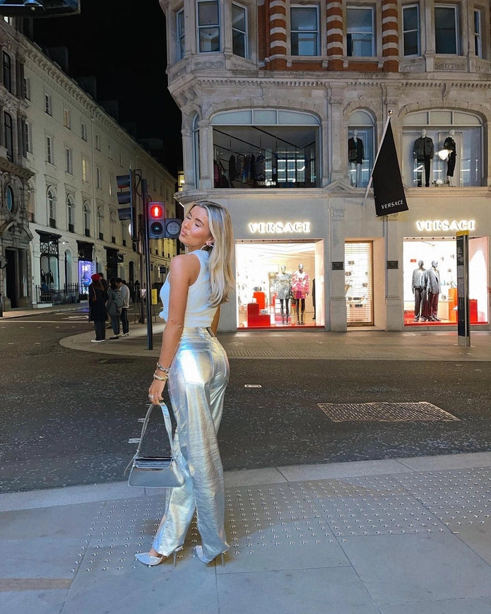 Lupe Straight Faux Leather Metallic Pants Silver-Pants-Amy Lynn-S-Urbanheer