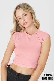 Vintage Exposed Seam Crop-top-NIKIBIKI-Vintage Soft Pink-Urbanheer