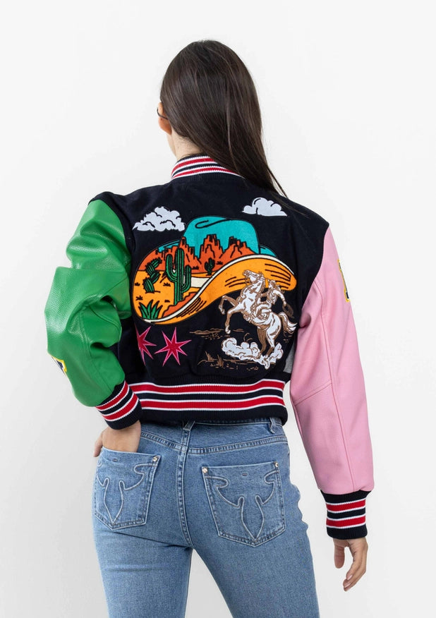 Wild And Free Cropped Varsity Jacket-Jacket-First Row-NAVY-S-Urbanheer