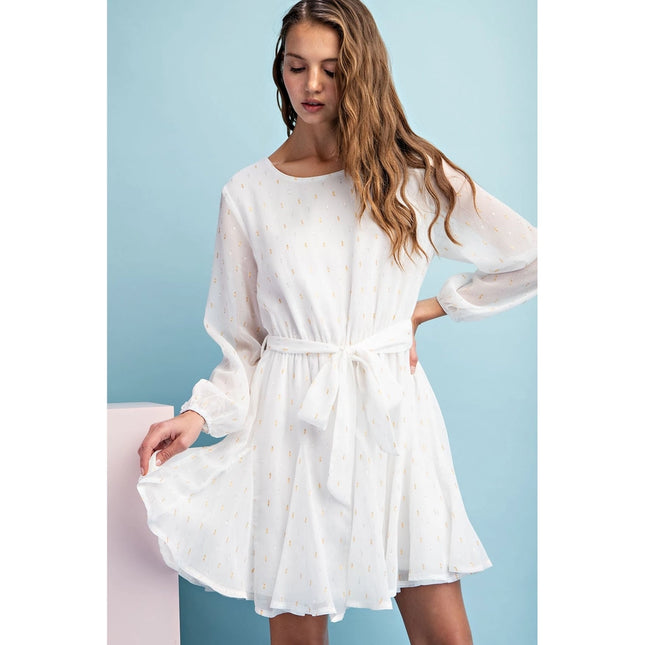 Long Sleeves Mini Dress Off White