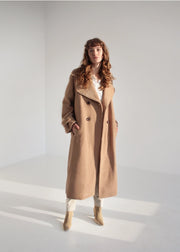 Camel Maxi Double-Breasted Italian Wool Coat With Collar-COAT-Nich Linen-XS-S-Urbanheer