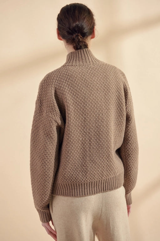 High Neck Wool Sweater Cardigan-Clothing - Women-Amente-Brown-S-Urbanheer