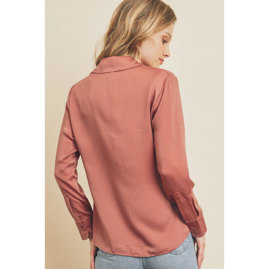Dull Satin Slim Shirt Dried Rose-Shirt-Dress Forum-S-Urbanheer