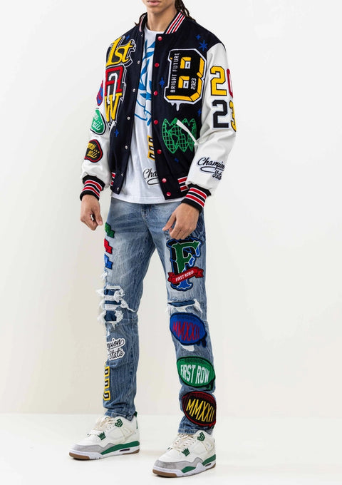 Bright Future Varsity Jacket-Jacket-First Row-NAVY-XS-Urbanheer
