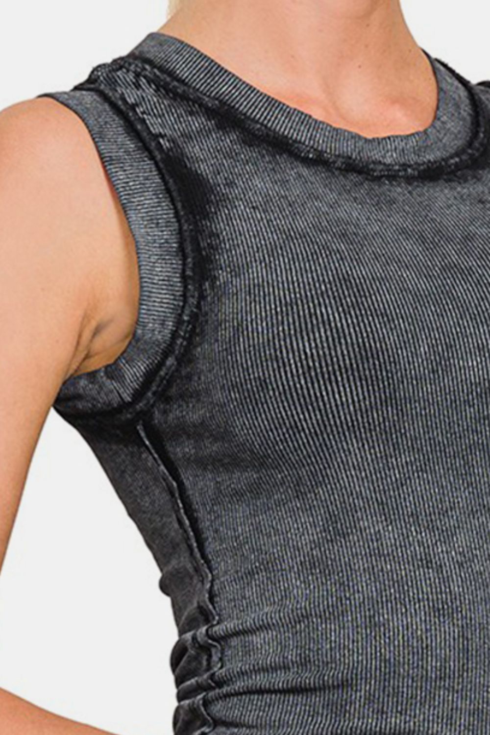 Zenana Washed Ribbed Round Neck Slim Tank-Street 360-ASHBLACK-S-Urbanheer