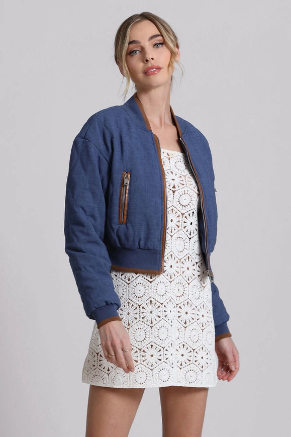 Quilted Chambray Bomber Jacket-Jacket-Avec Les Filles-Urbanheer