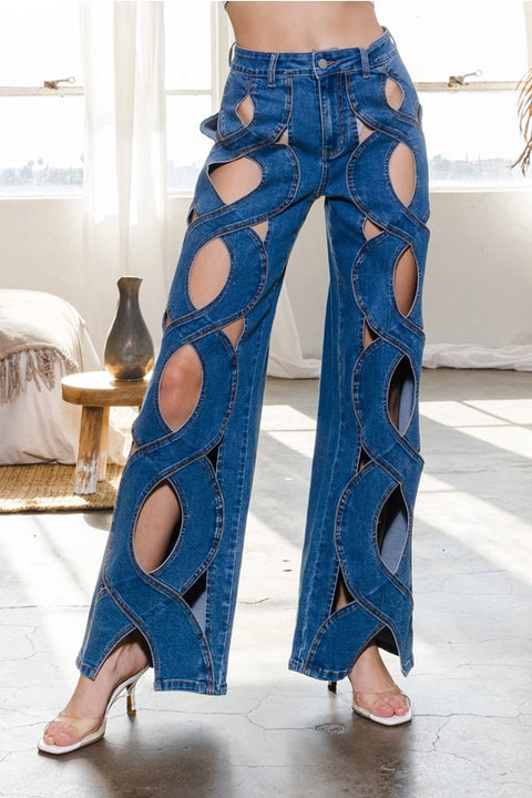 Pants - Denim Jeans with Destroyed Detail-Jeans-LABIJOU-S-Urbanheer