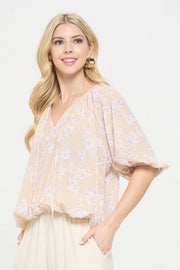 Floral Print V Neck 3/4 Sleeve-TOP-Renee C.-S-Pink-Urbanheer
