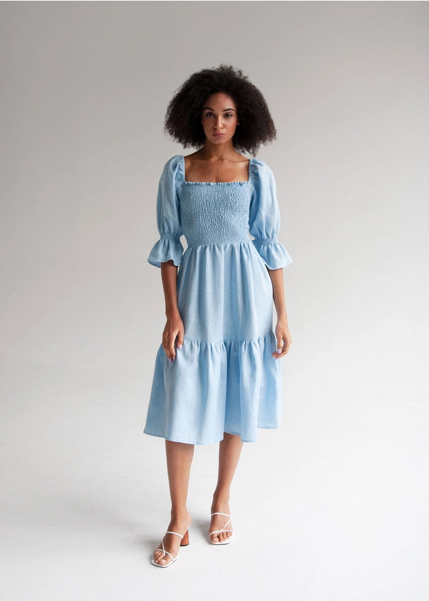 "Camila" Sky Blue Midi Dress-Dress-Nich Linen-XXS-Urbanheer