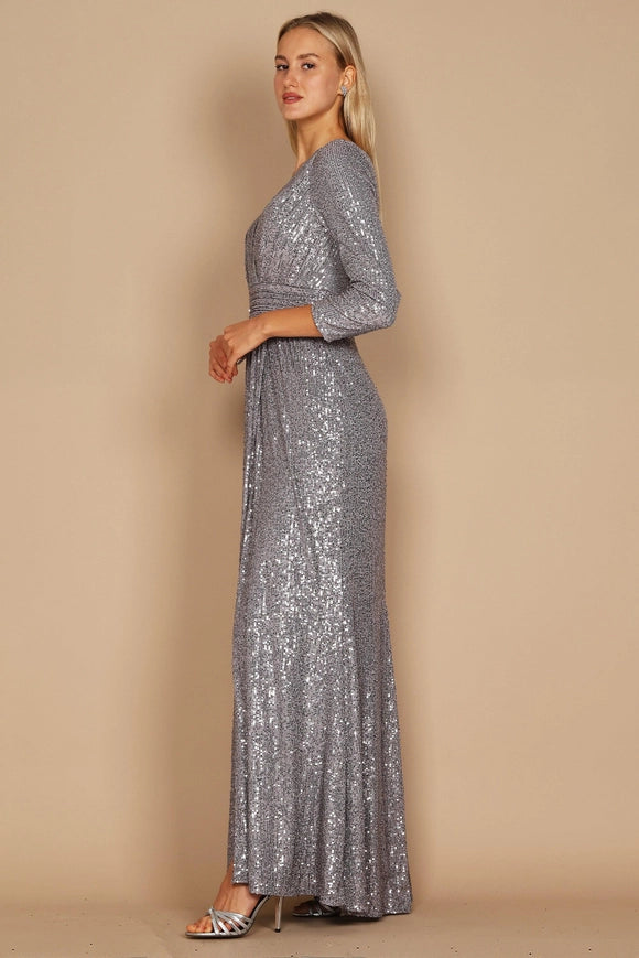 Long Sleeve Sequin Formal Dress Wholesale Charcoal-Dress-Dylan & Davids-8-Urbanheer