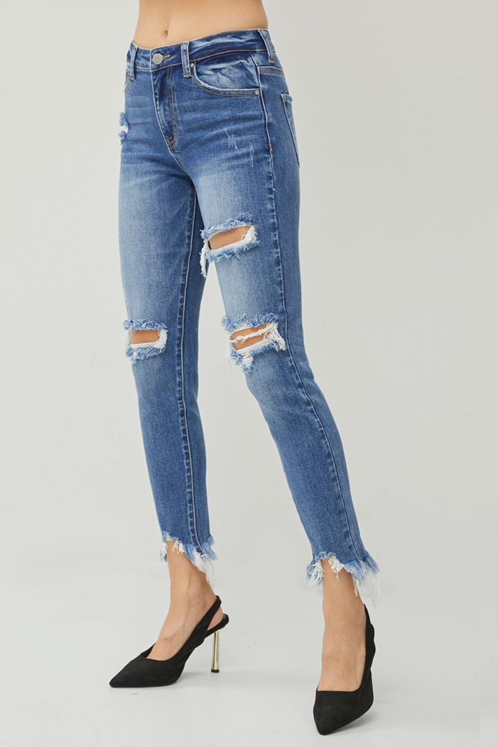 Risen Distressed Frayed Hem Slim Jeans-Risen-DARK-0-Urbanheer