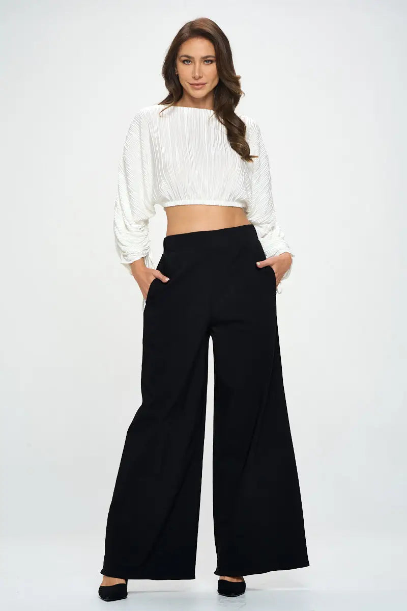 Plisse Crop Top With Adjustable Sleeve And Tie-Clothing - Women-Renee C.-S-Urbanheer