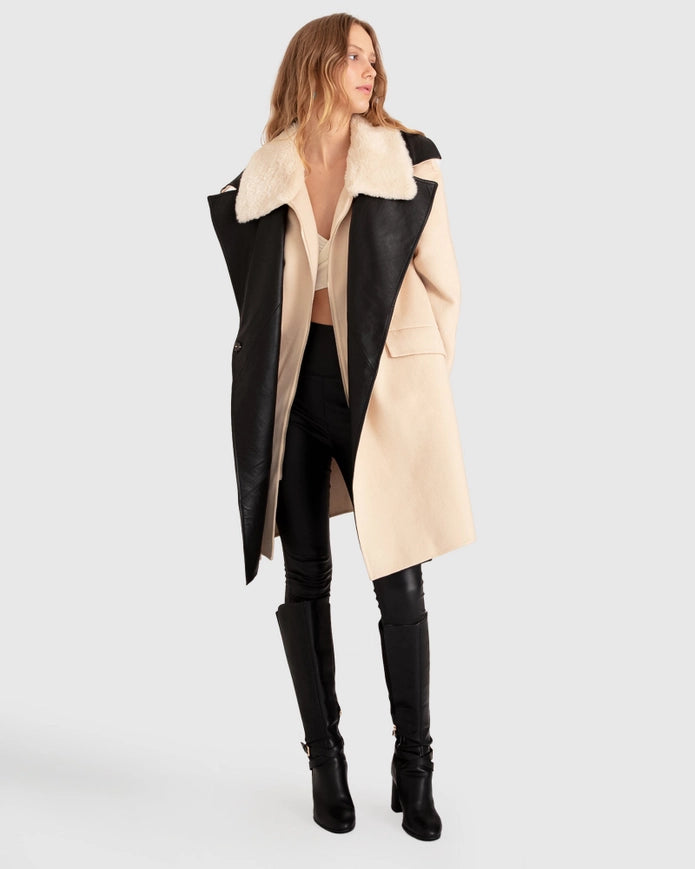Watch Me Go Oversized Leather Trimmed Coat - Pale Oat-COAT-belle & bloom-XS-Urbanheer