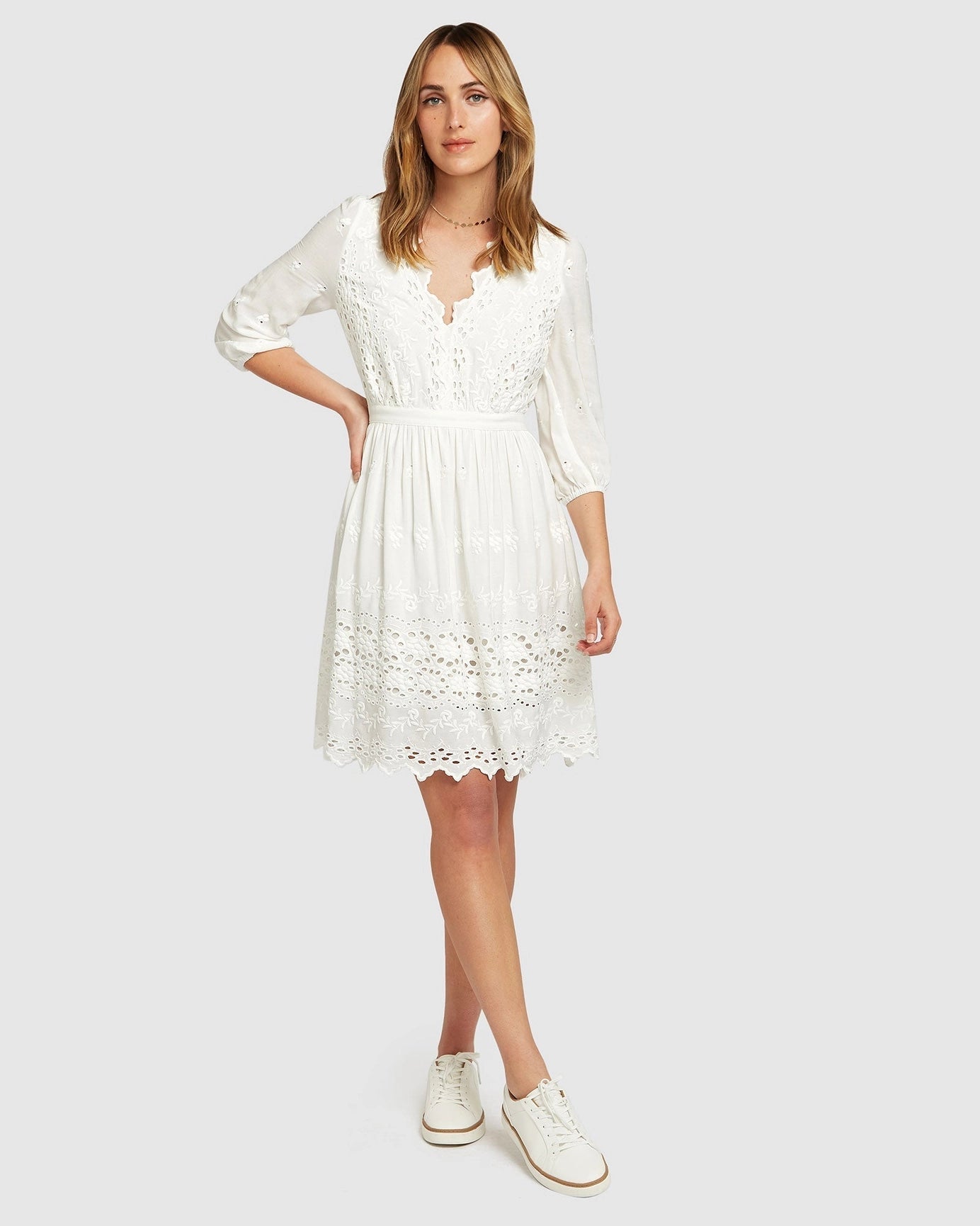 Sweet Talk Eyelet Mini Dress - White-Clothing - Women-Belle & Bloom-S-Urbanheer