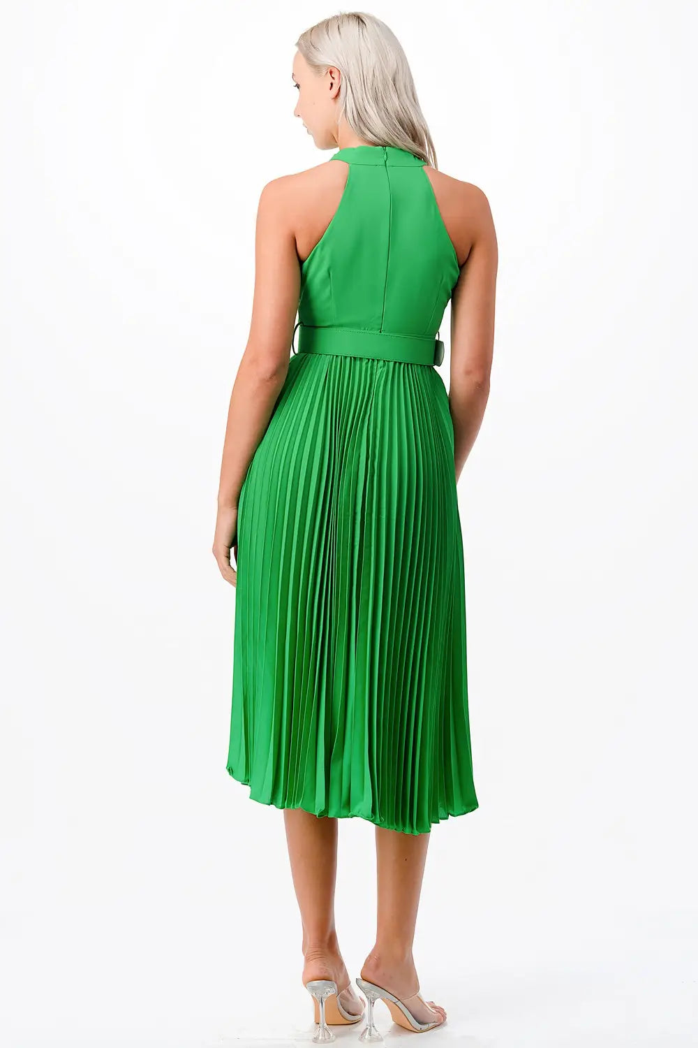 Cross Over Pleats Midi Dress- Green-Clothing - Women-Neon Blush-S-Green-Urbanheer