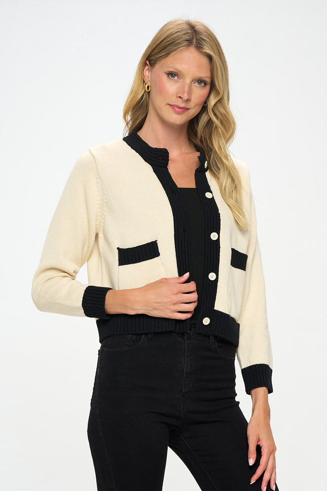 Knit Open Front Mini Cardigan With Buttons
