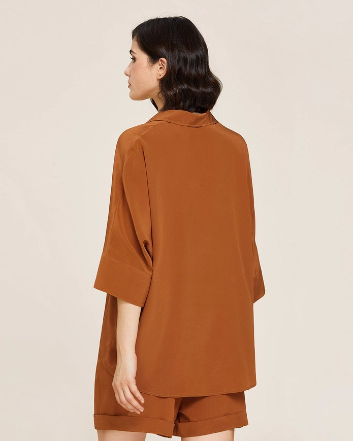 Weekend Oversize Silk Co-Ord Set Maple Syrup-Sets-MommeSilk-XS-Urbanheer