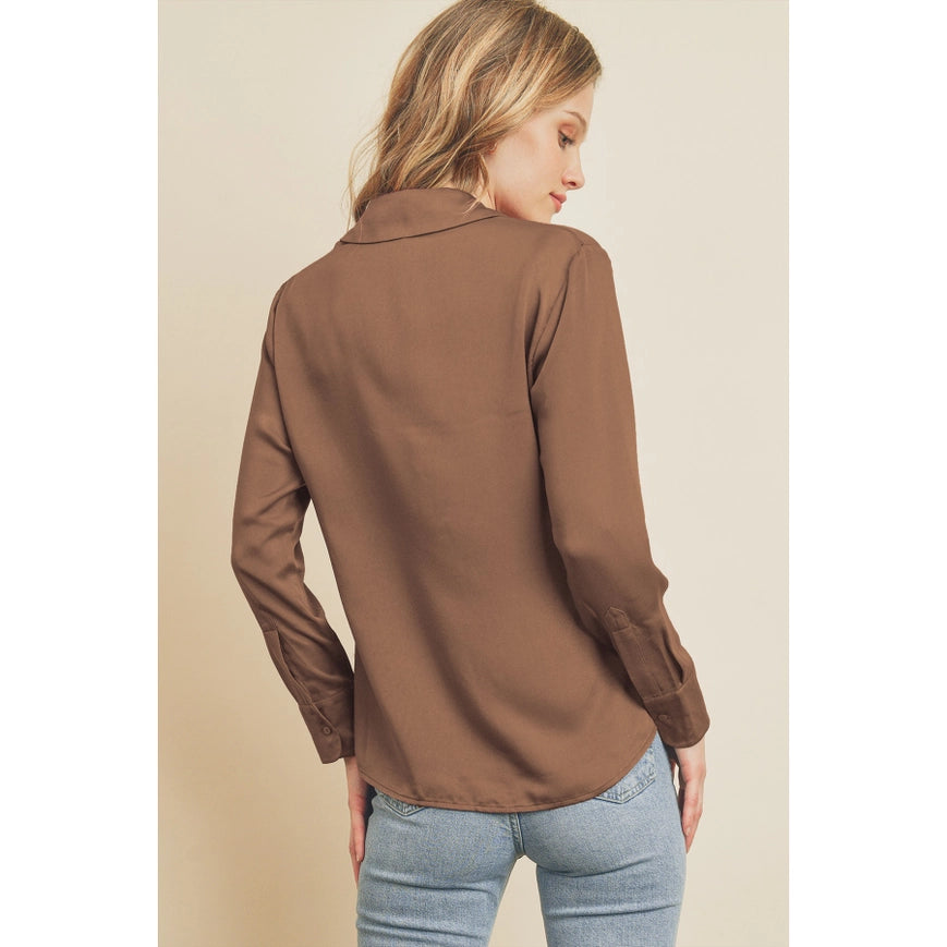 Dull Satin Slim Shirt Mocha-Shirt-Dress Forum-S-Urbanheer