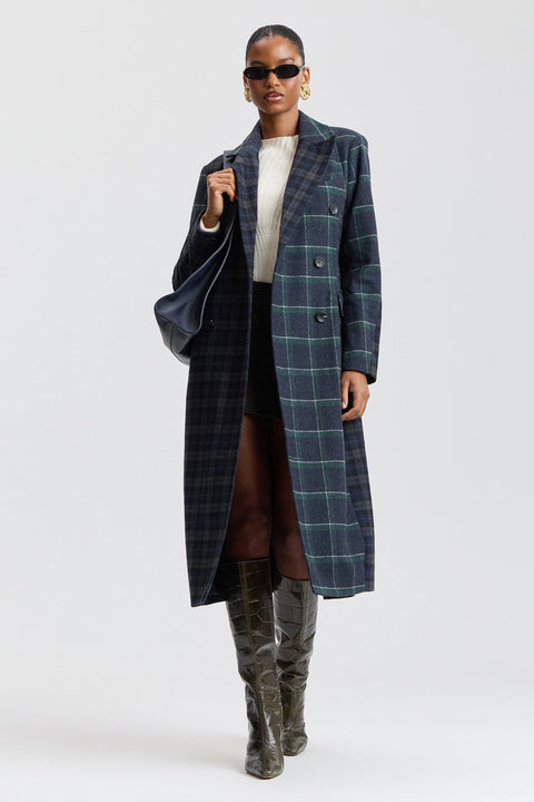 Mixed Plaid Tailored Coat