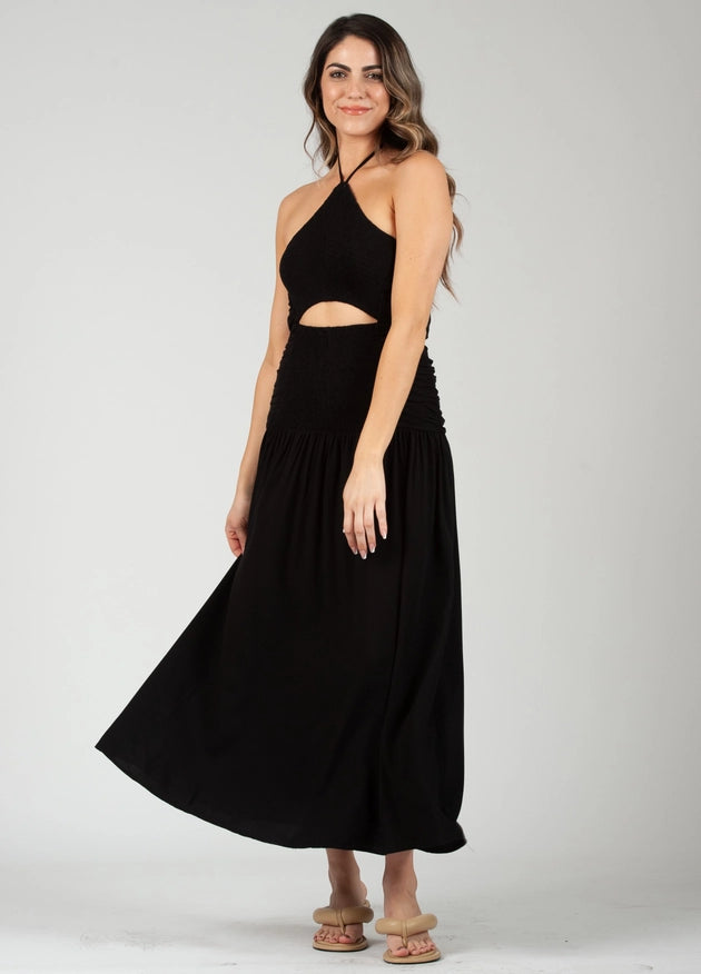 Marisol Mixed Textures Boho Dress-Black-Dress-Lucca Couture-XS-Urbanheer