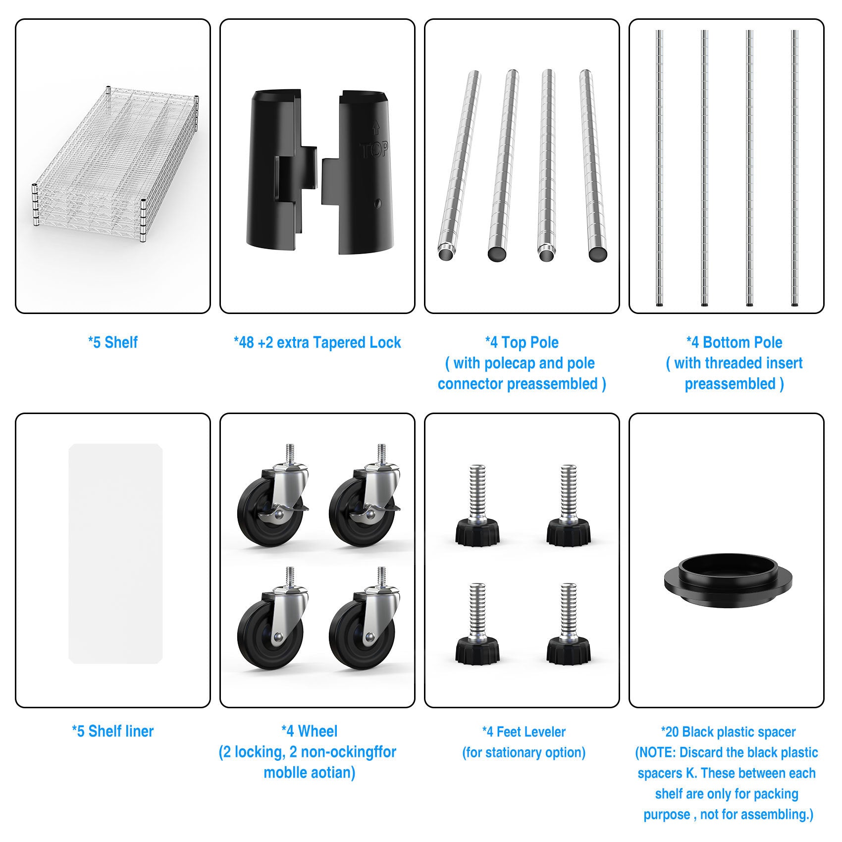 5 Tier 6000lbs Heavy Duty Adjustable Storage Rack Metal Shelf Wire Shelving Unit with Wheels & Shelf-UH Decor-Default-Urbanheer