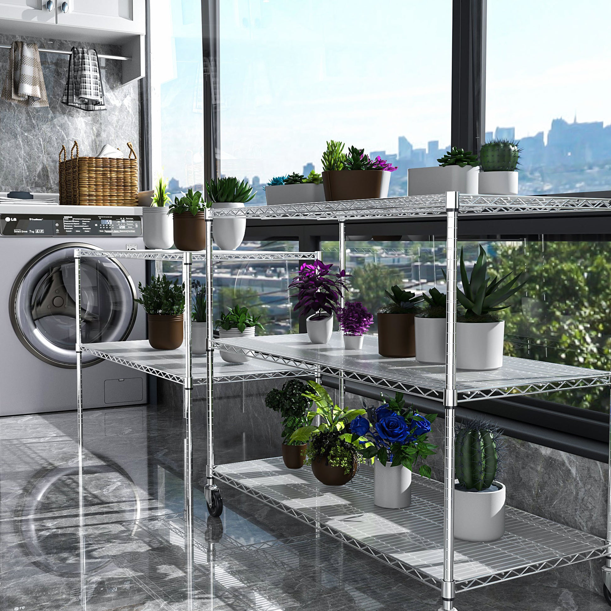 5 Tier 6000lbs Heavy Duty Adjustable Storage Rack Metal Shelf Wire Shelving Unit with Wheels & Shelf-UH Decor-Default-Urbanheer