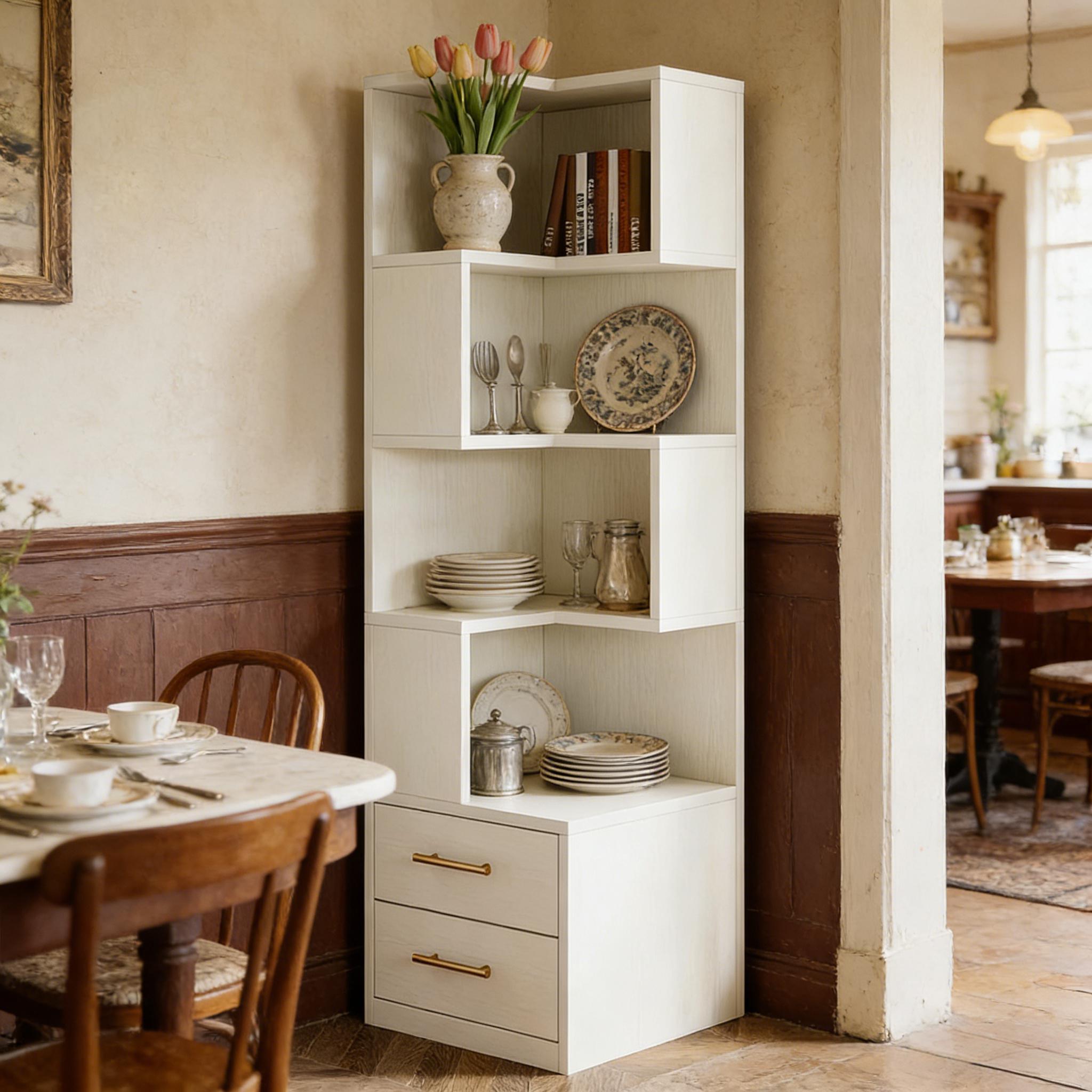 5-Tier Display Shelf,L-Shaped Bookcase,Corner Storage Bookcase