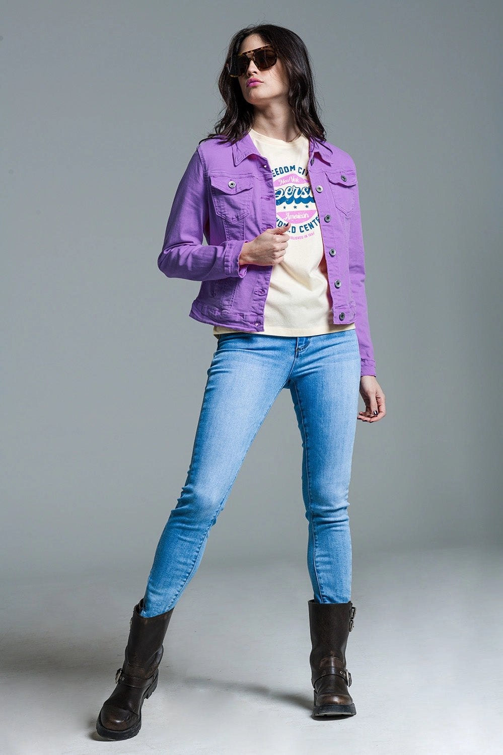 Slim Denim Trucker Jacket In Lilac-Jacket-Q2-S-Lilac-Urbanheer