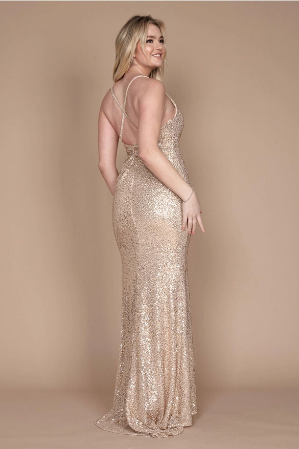 Dylan & Davids Formal Fitted Sequin Long Prom Dress Gold-Dress-Dylan & Davids-Gold-12-Urbanheer