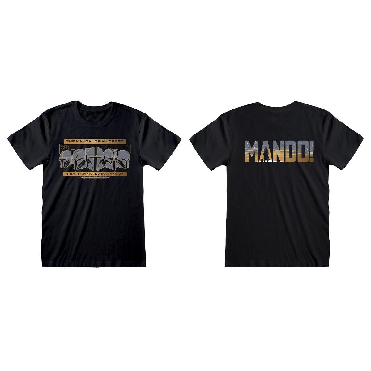Short Sleeve T-Shirt The Mandalorian Row of Helmets Black Unisex-Clothing, Men-The Mandalorian-L-Urbanheer