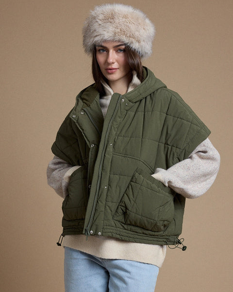 Oversized Quilted Hooded Poncho Vest
