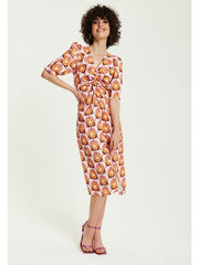 Liquorish Orange Floral Knot Front Midi Dress-Liquorish-6-Urbanheer