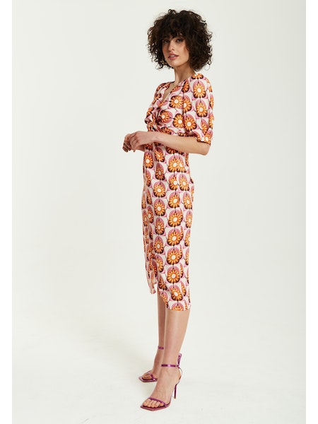 Liquorish Orange Floral Knot Front Midi Dress-Liquorish-6-Urbanheer