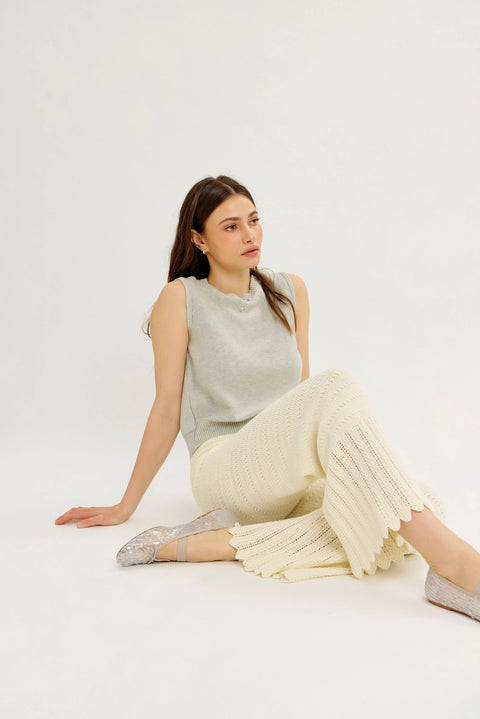 Crochet Sweater Flare Wide-Leg Pants with Elastic Waistband