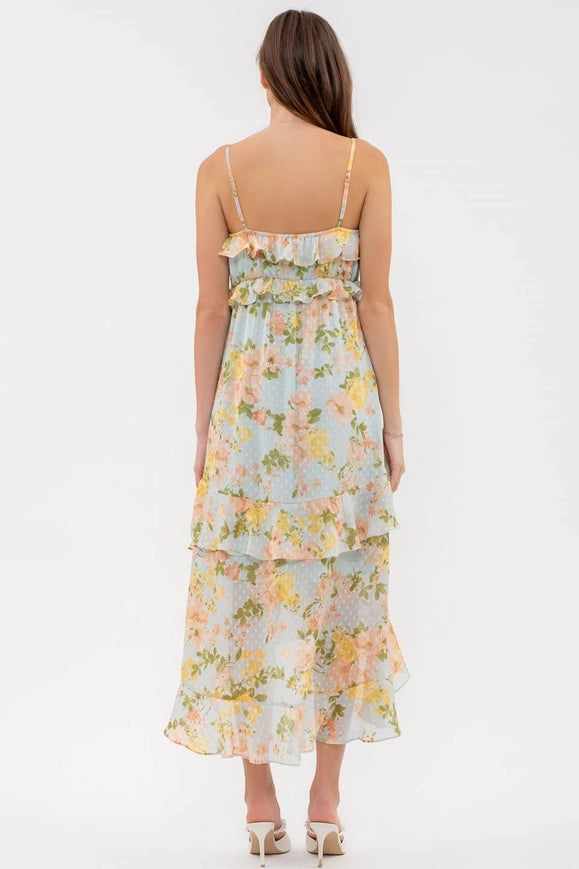 Clip Dot Floral Ruffle Midi Dress LIGHT SAGE MULTI-Dress-Blu Pepper-LIGHT SAGE MULTI-Urbanheer