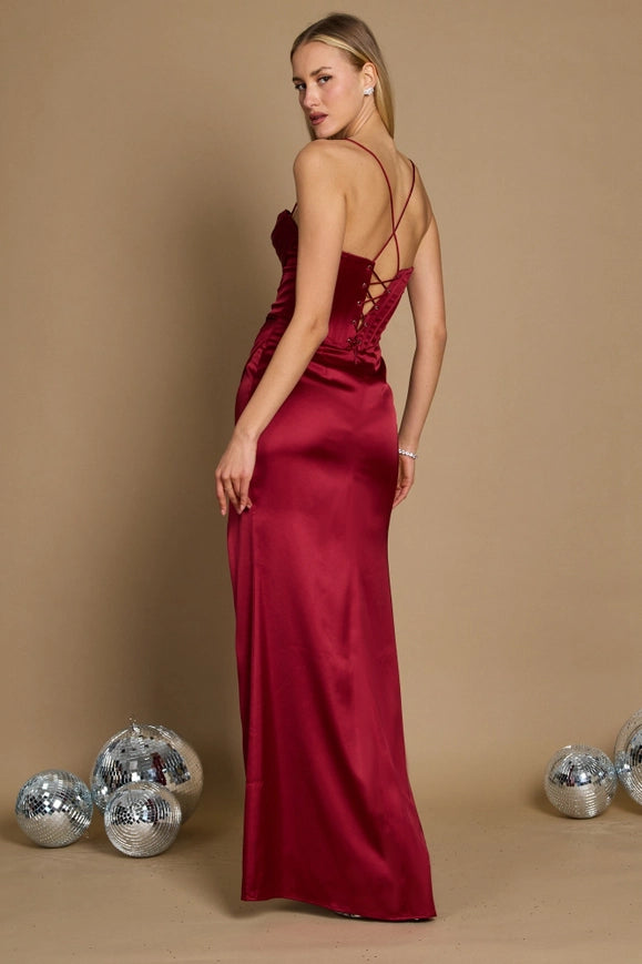 Dylan & Davids Corset Cowl Long Prom Dress Burgundy-Dress-Dylan & Davids-8-Urbanheer