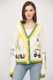 Golf Embroidered Patch Cardigan - CREAM MULTI