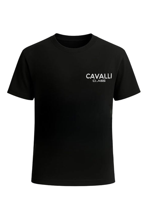 Cavalli Class Men's Short Sleeve T-shirt Black with Animal Print Logo