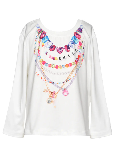 Long Sleeve Printed Necklace Top