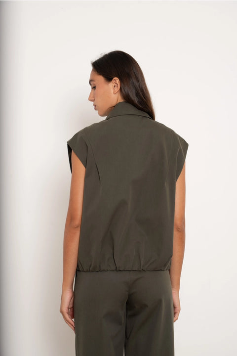 Urban Sleeveless Bomber Jacket with Lapel Collar