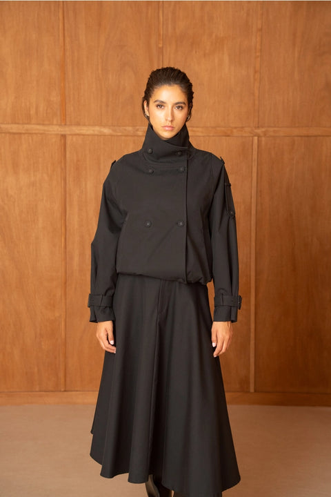 Urban Short Oversized Trench-Style Jacket with A Wrap Collar