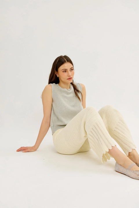 Crochet Sweater Flare Wide-Leg Pants with Elastic Waistband