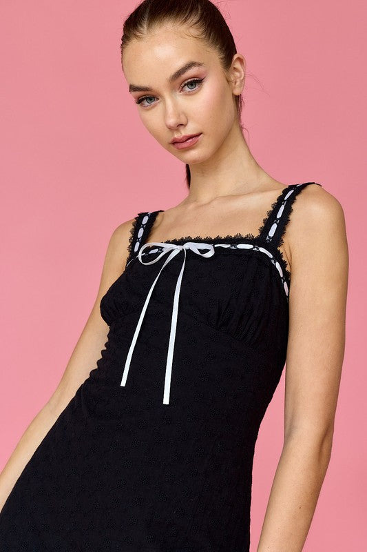 Nevaeh Eyelet Mini Dress Black-Dress-Papermoon-S-Urbanheer