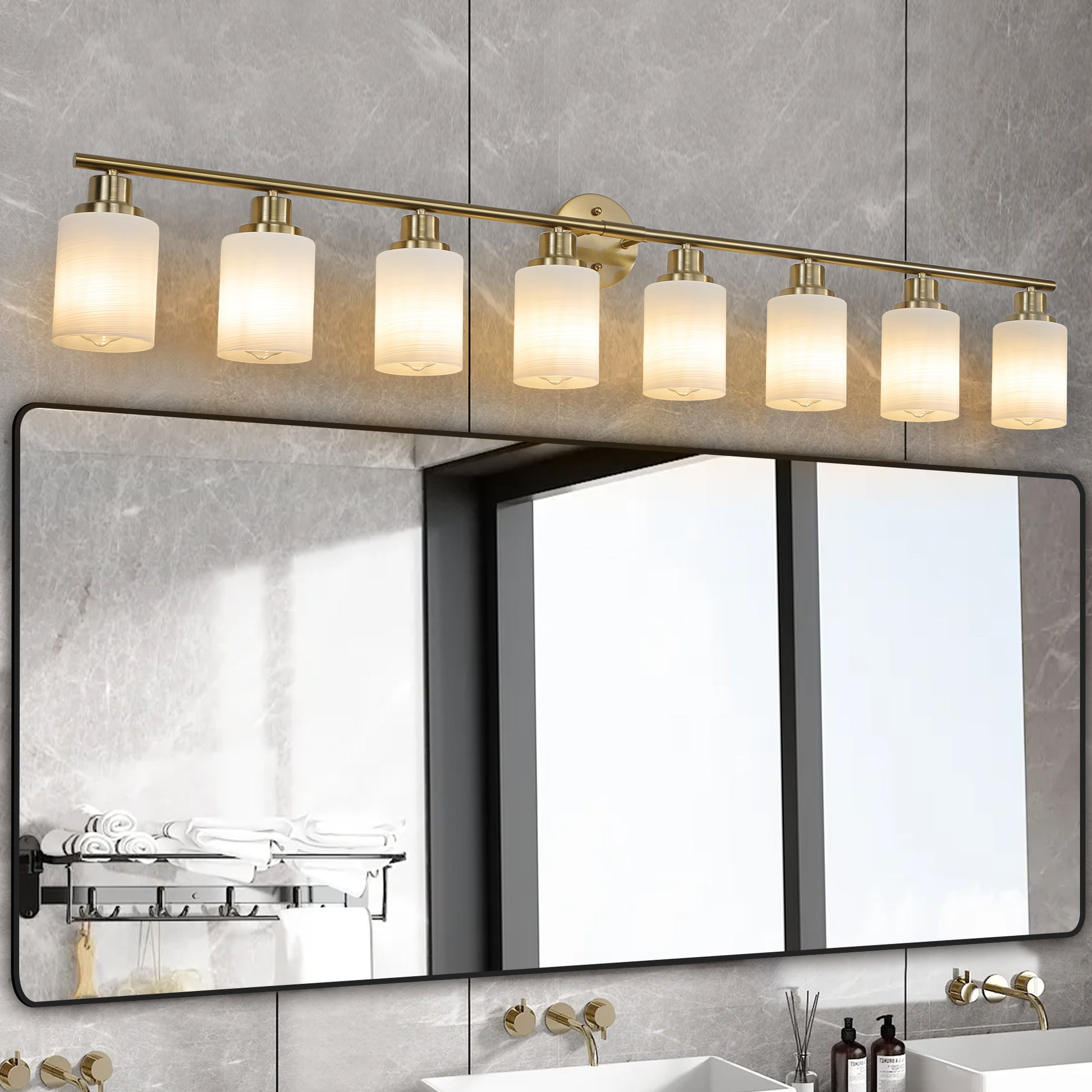 52' Modern 4-Light Vanity Wall Sconce, Golden Finish with Frosted Glass Shades for Bathroom or-UH Decor-Default-Urbanheer